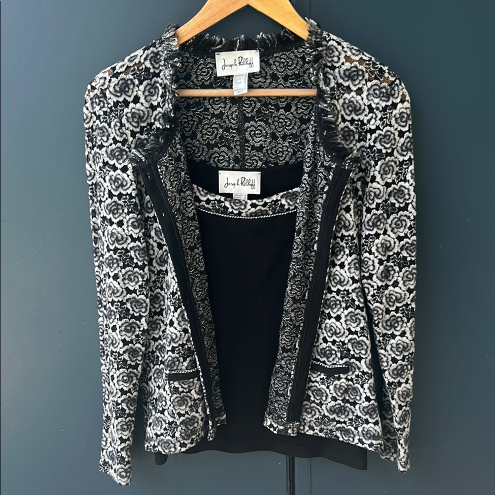 Joseph Ribkoff Black White Silver Button Down Sweater and Camisole Set Size 10